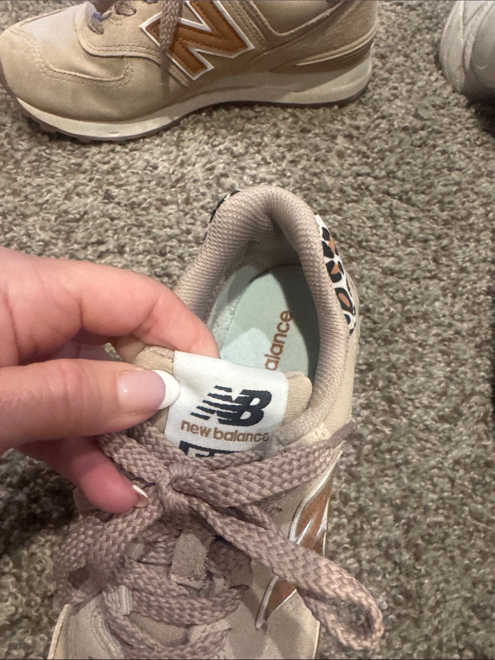 New Balance Tan Logo Leopard Accent Sneakers - Picture 5 of 7